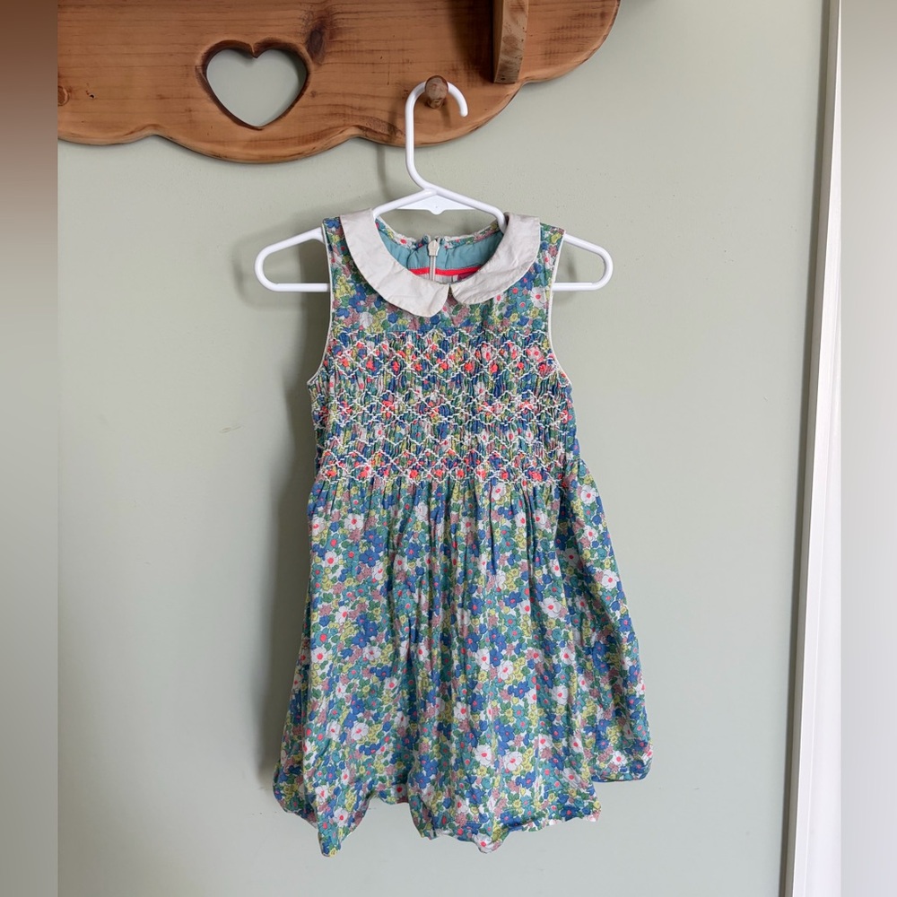 Mini Boden Blue Floral Dress with White Collar
